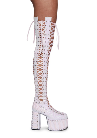 Rude Awakening Thigh High Boots - Glitter