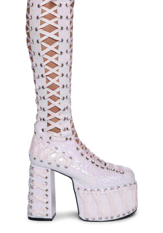 Rude Awakening Thigh High Boots - Glitter