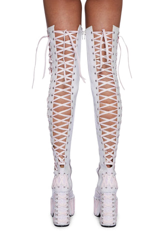 Rude Awakening Thigh High Boots - Glitter