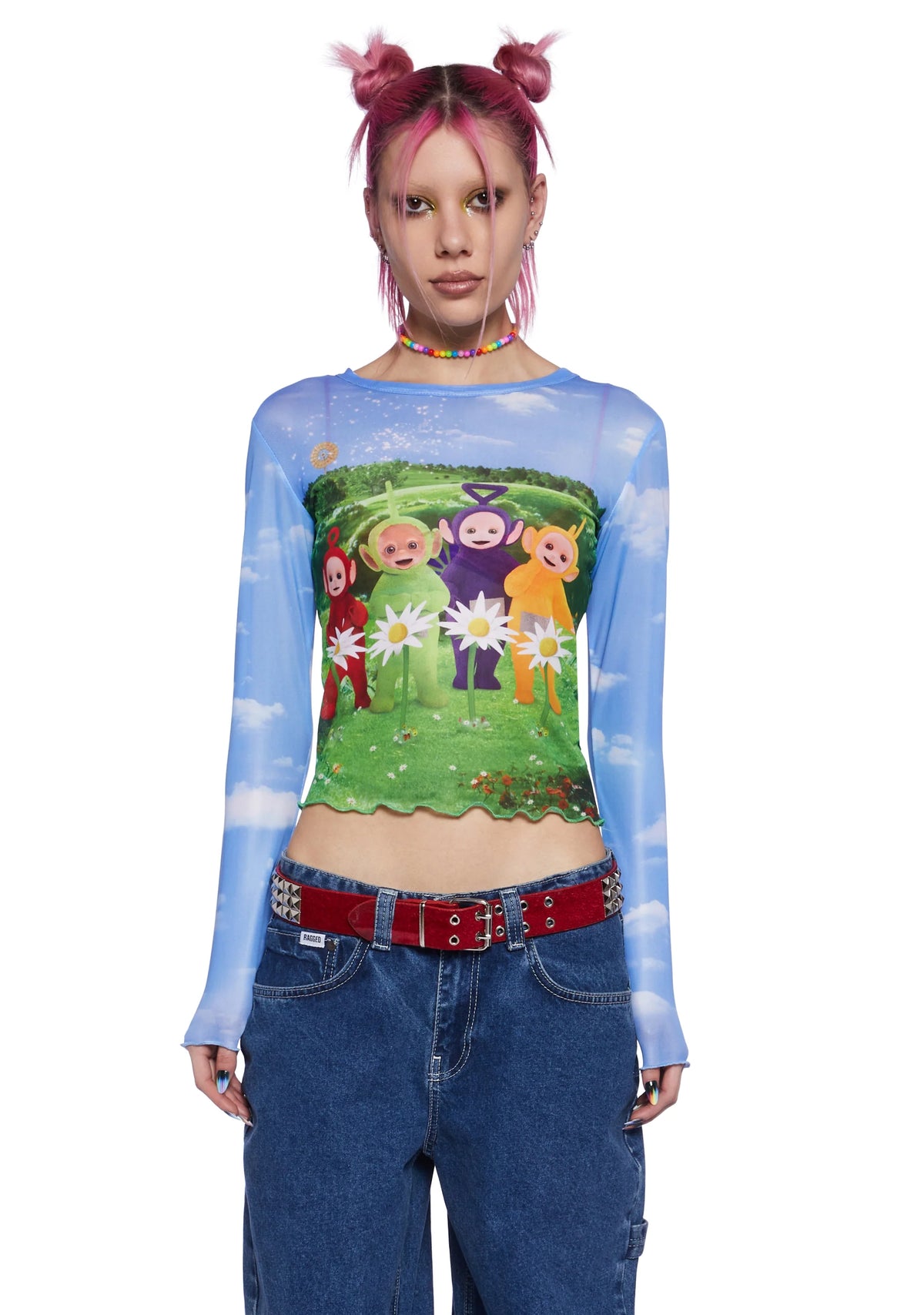 Happy Happy Graphic Mesh Top
