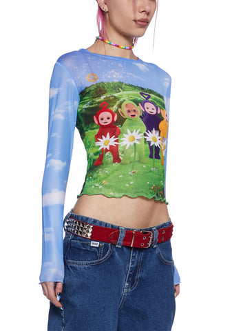 Happy Happy Graphic Mesh Top