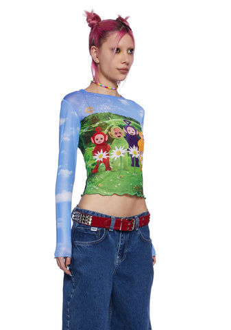 Happy Happy Graphic Mesh Top