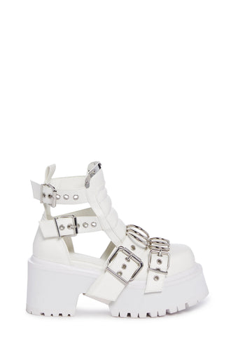 Rev Your Engine Buckled Boots - White