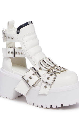 Rev Your Engine Buckled Boots - White