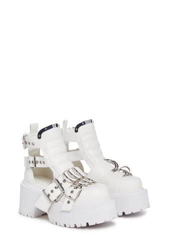 Rev Your Engine Buckled Boots - White