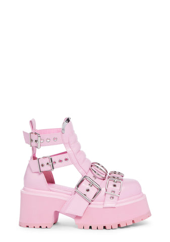 Rev Your Engine Buckled Boots - Pink