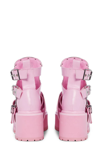 Rev Your Engine Buckled Boots - Pink