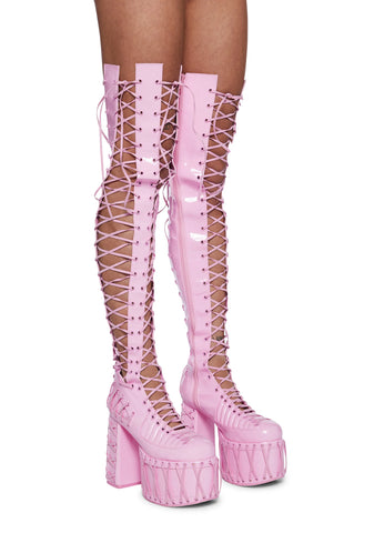 Rude Awakening Thigh High Boots -  Pink