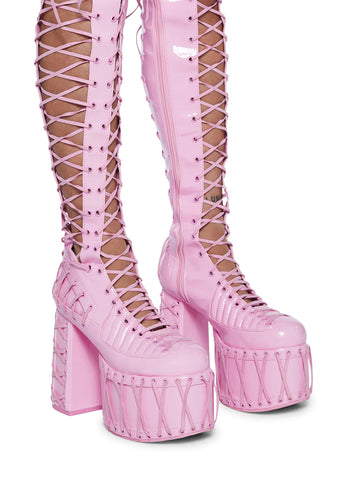 Rude Awakening Thigh High Boots -  Pink