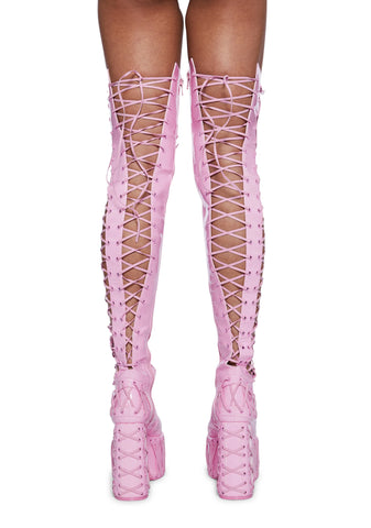 Rude Awakening Thigh High Boots -  Pink