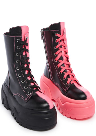 Ruin and Rebellion Combat Boots - Black/Pink