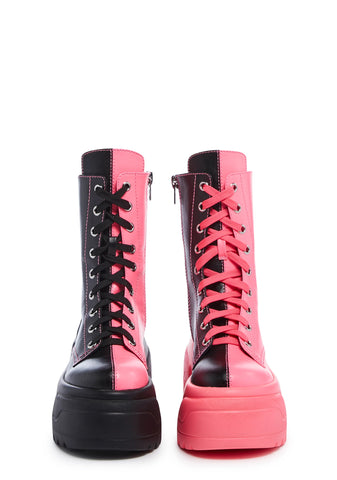 Ruin and Rebellion Combat Boots - Black/Pink