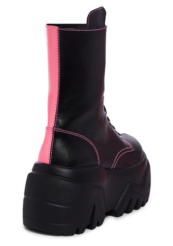Ruin and Rebellion Combat Boots - Black/Pink