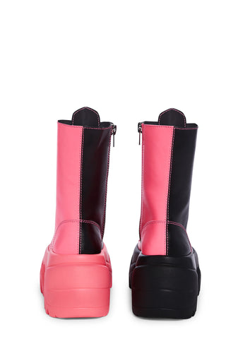 Ruin and Rebellion Combat Boots - Black/Pink