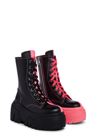 Ruin and Rebellion Combat Boots - Black/Pink