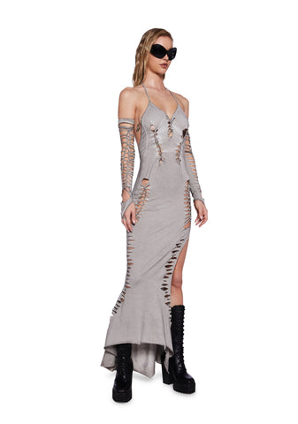 Pitch Shredded Maxi Dress And Gloves Set