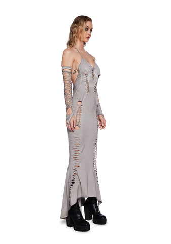 Pitch Shredded Maxi Dress And Gloves Set