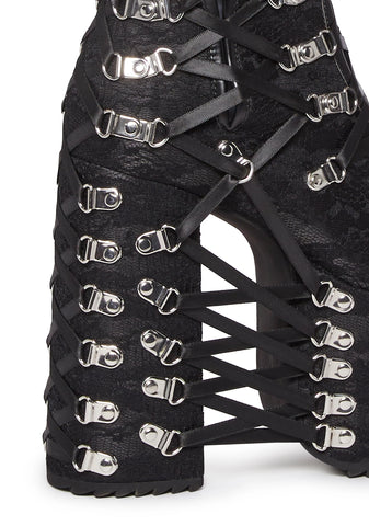 Trapped In Despair Platform Boots - Lace