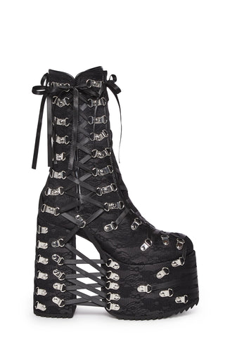 Trapped In Despair Platform Boots - Lace