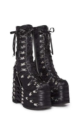 Trapped In Despair Platform Boots - Lace