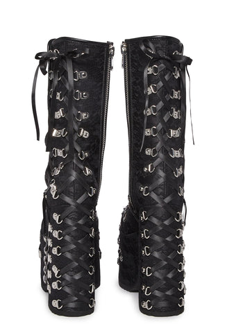 Trapped In Despair Platform Boots - Lace