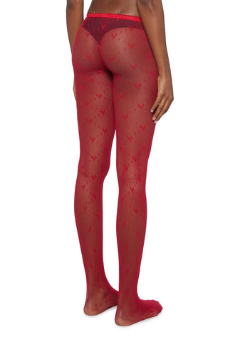 Love Struck Sheer Tights - Red