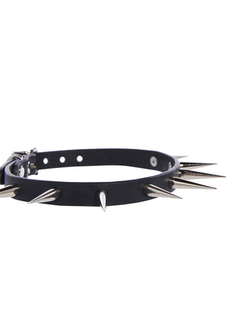 Leather Choker With Slim Spikes