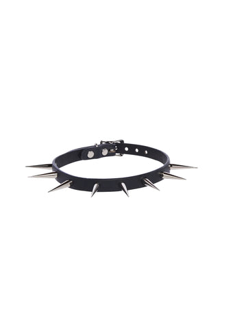 Leather Choker With Slim Spikes
