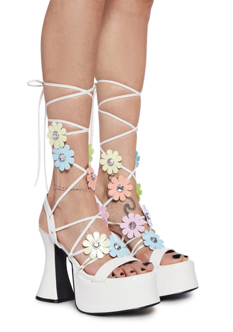 Daisy Pixie Queen Lace-Up Heels - White