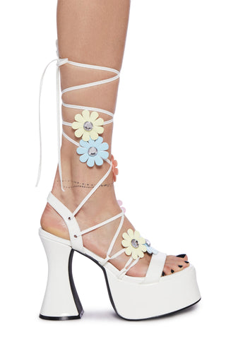Daisy Pixie Queen Lace-Up Heels - White