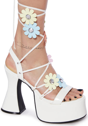 Daisy Pixie Queen Lace-Up Heels - White