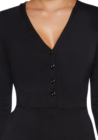 Wicked Wild Instincts Long Sleeve Romper- Black