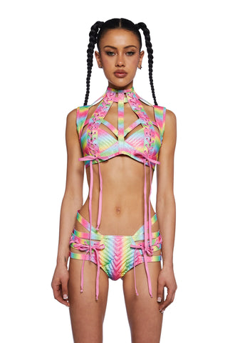 Rude Awakening Harness Bra Top - Glitter Rainbow
