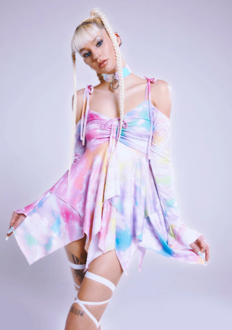F Is For Fairies™  Handkerchief Dress - Tie Dye Rainbow