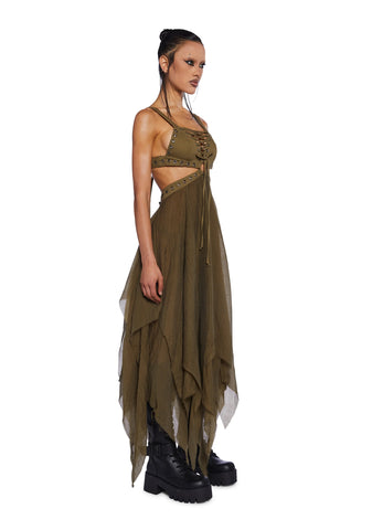 Charged Shredded Midi Dress