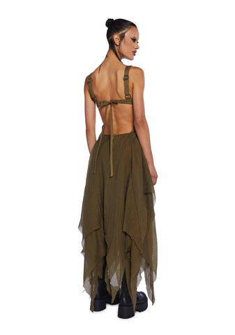 Charged Shredded Midi Dress