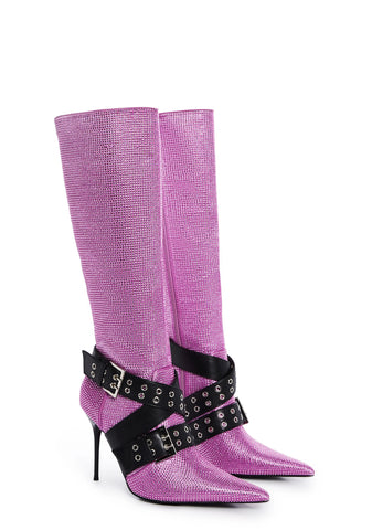 Boulevard Knee High Boots - Pink Bling