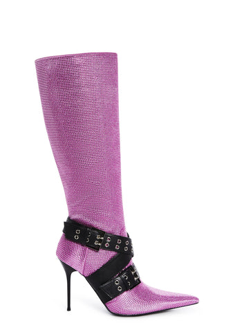 Boulevard Knee High Boots - Pink Bling