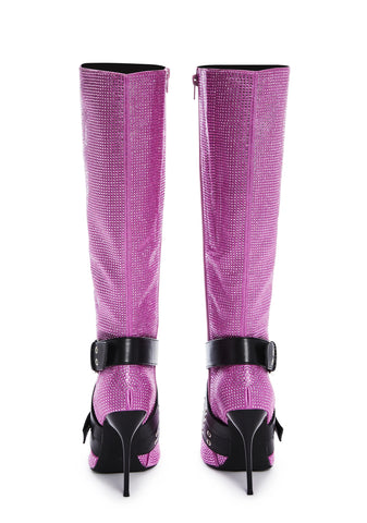 Boulevard Knee High Boots - Pink Bling
