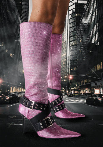 Boulevard Knee High Boots - Pink Bling