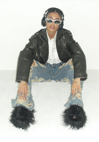 Case Of The Grumpies Fuzzy Slides - Black