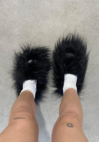 Case Of The Grumpies Fuzzy Slides - Black