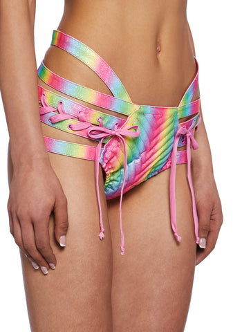 Rude Awakening Lace-Up Shorts - Glitter Rainbow