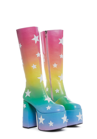 Shooting Star Knee High Boots - Pastel