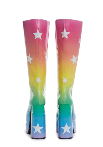 Shooting Star Knee High Boots - Pastel