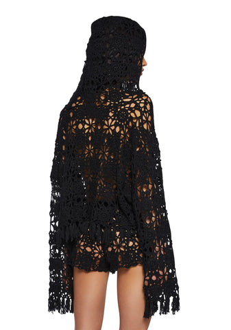 Palms Retreat Cropped Crochet Cardigan-Black