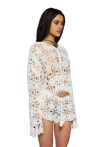 Palms Retreat Cropped Crochet Cardigan-Off White