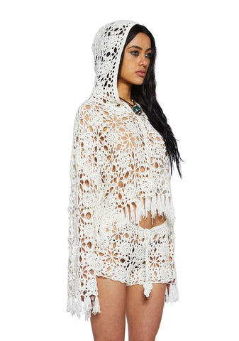 Palms Retreat Cropped Crochet Cardigan-Off White