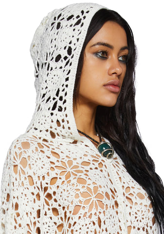 Palms Retreat Cropped Crochet Cardigan-Off White