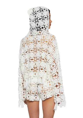 Palms Retreat Cropped Crochet Cardigan-Off White